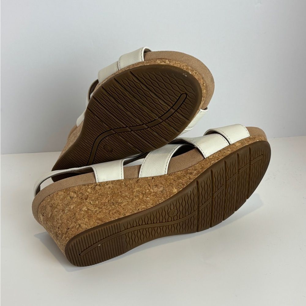 Clarks White Leather Cork Wedge Sandals - Picture 4 of 5